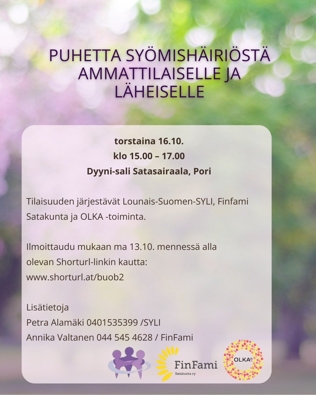 Puhetta syömishäiriöstä ammattilaisille ja läheisille