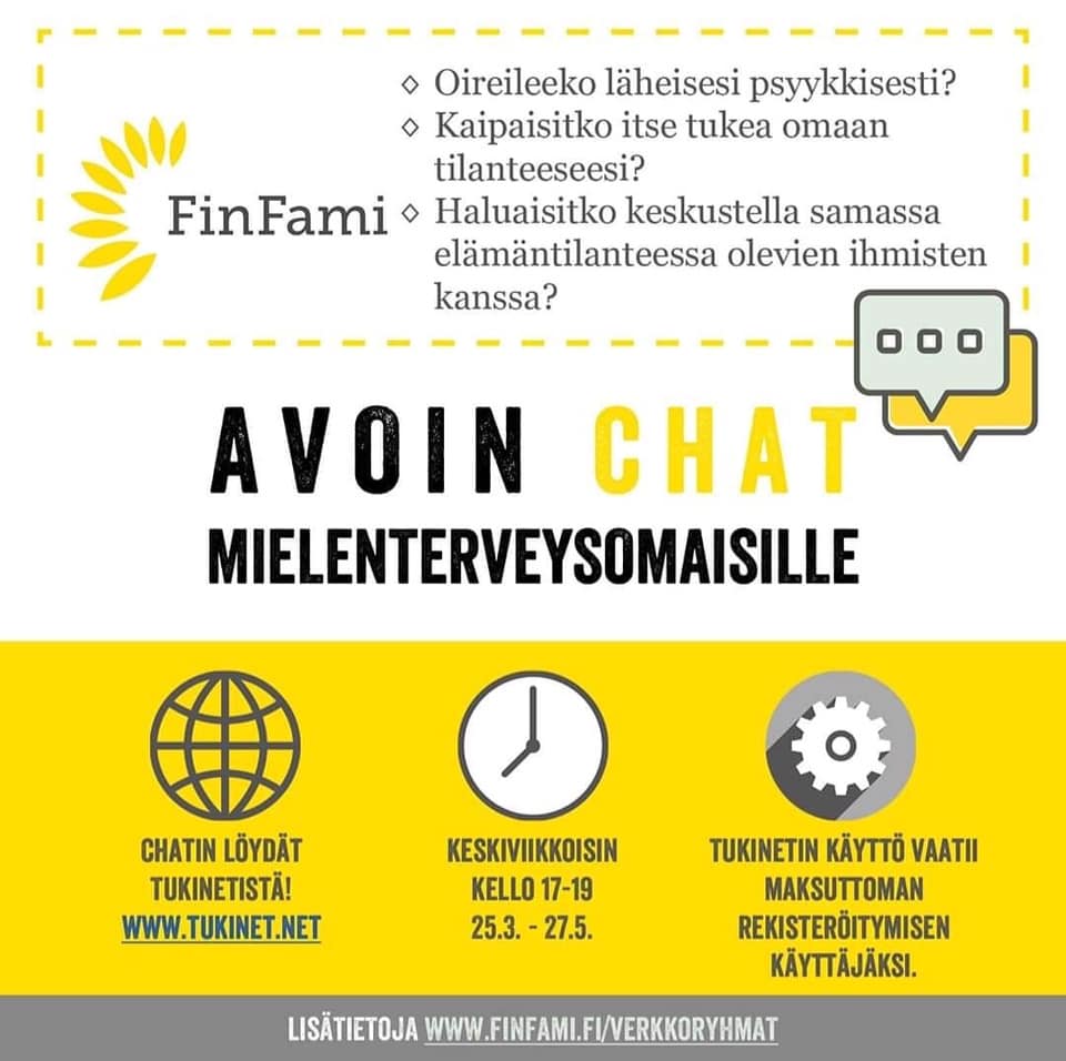 tukinet chat sinulle, joka olet huolissasi läheisesi mielenterveydestä