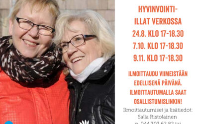 Hyvinvointi-illat verkossa mielenterveysomaisille ja omaishoitajille