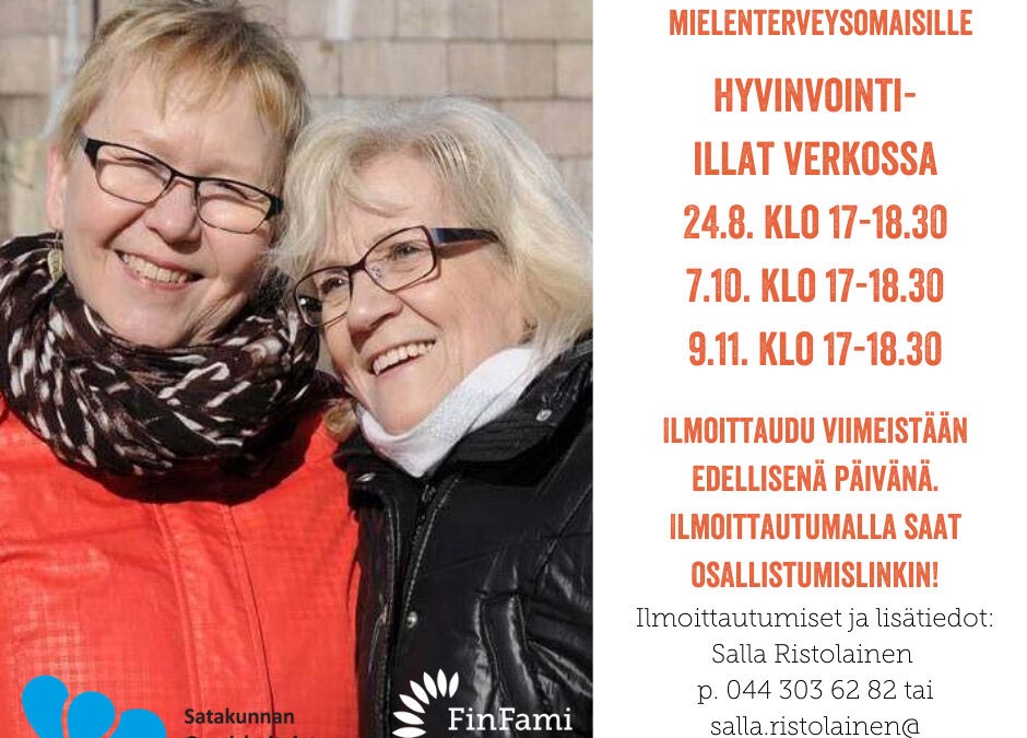 Hyvinvointi-illat verkossa mielenterveysomaisille ja omaishoitajille