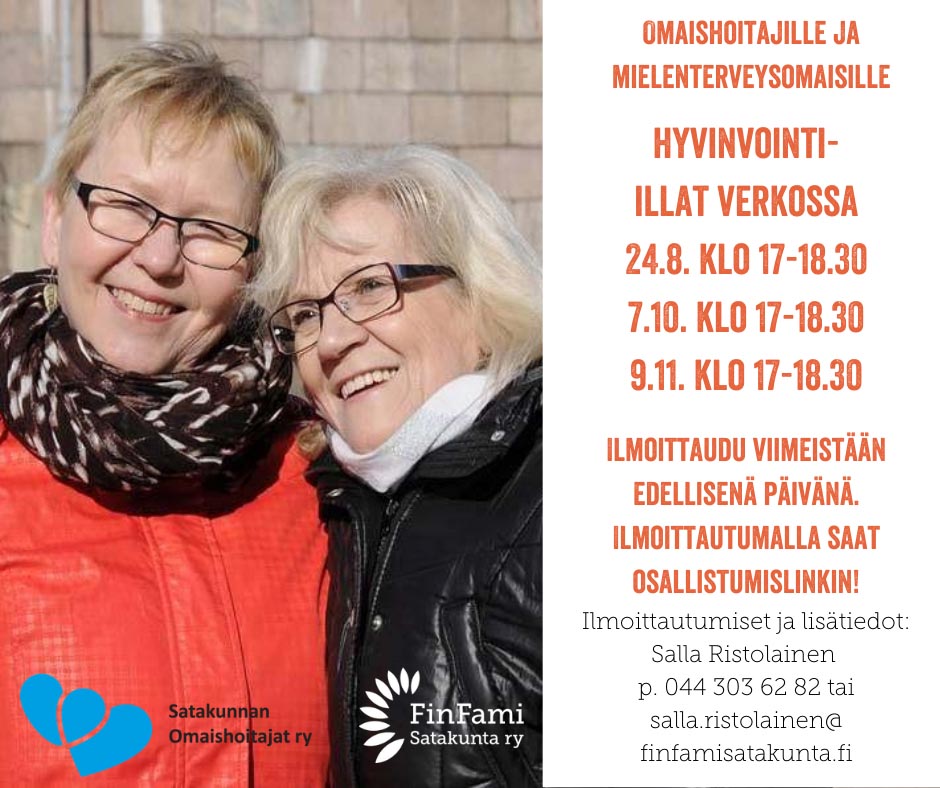 Hyvinvointi-illat verkossa mielenterveysomaisille ja omaishoitajille