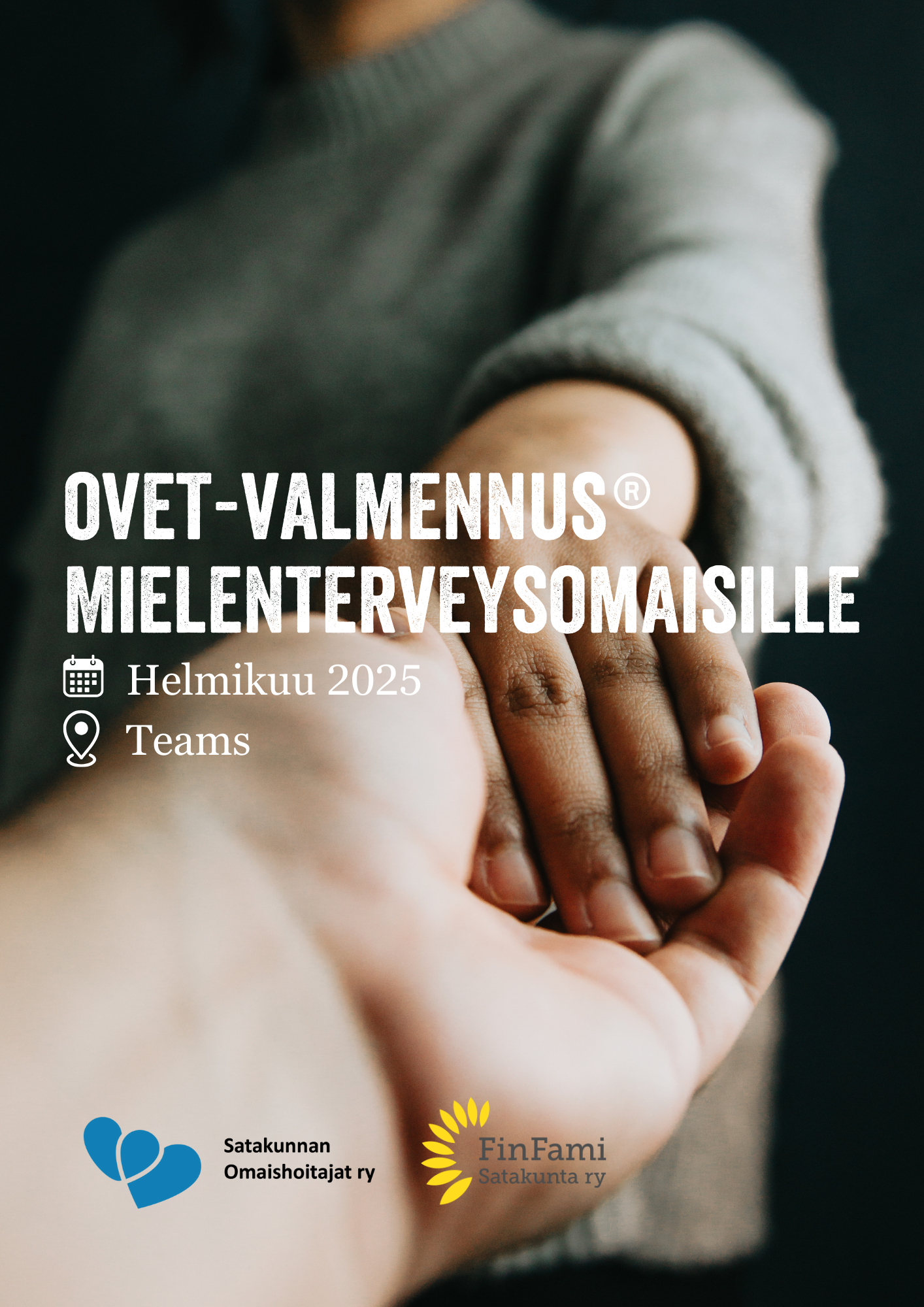 Kuvituskuva, jossa näkyy kahden ihmisen kädet, jotka pitävät toisistaan kiinni