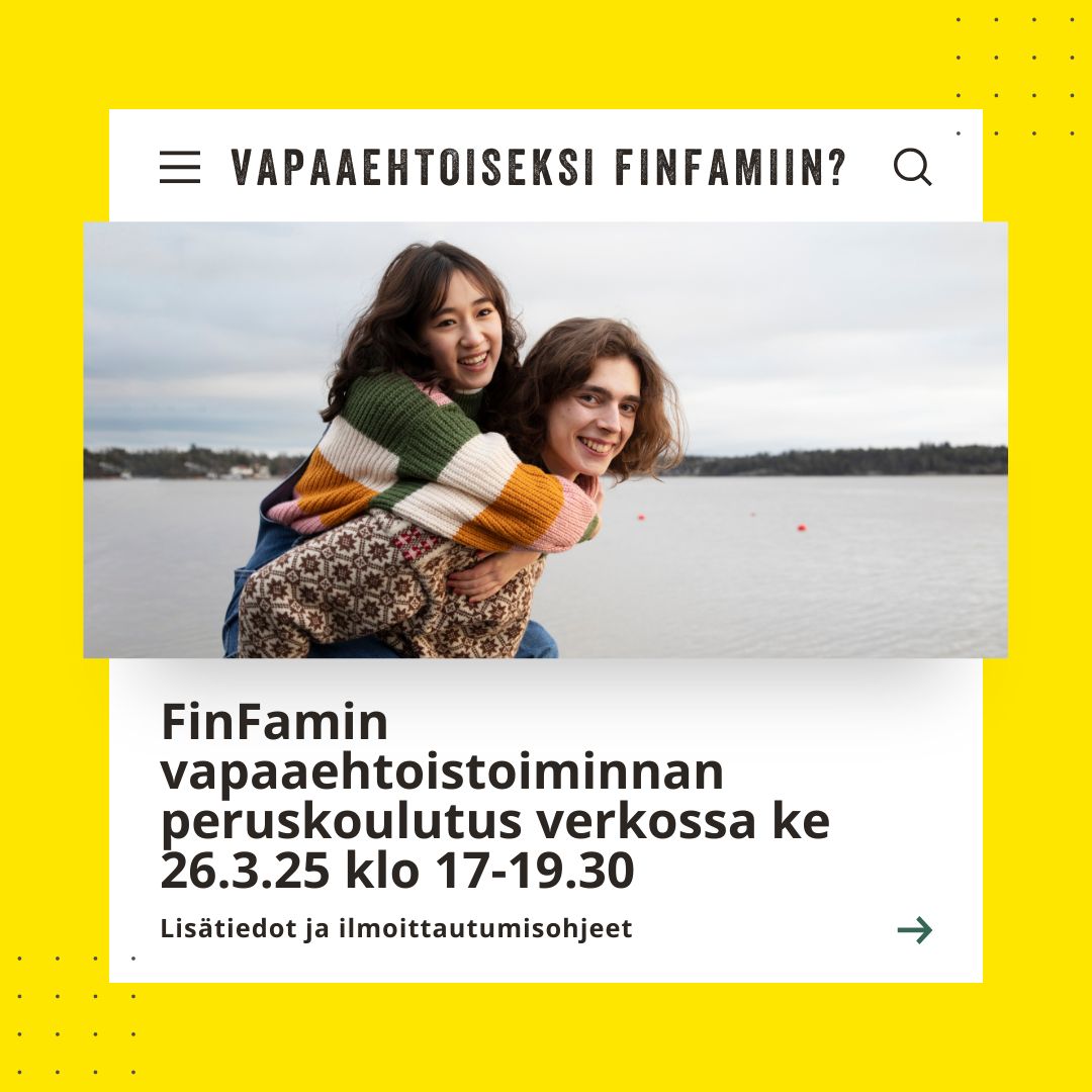 Vapaaehtoistoiminnan peruskoulutuksen mainos